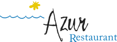 Logo of Azur Restaurant with a blue wave, a yellow flower, and stylized text.